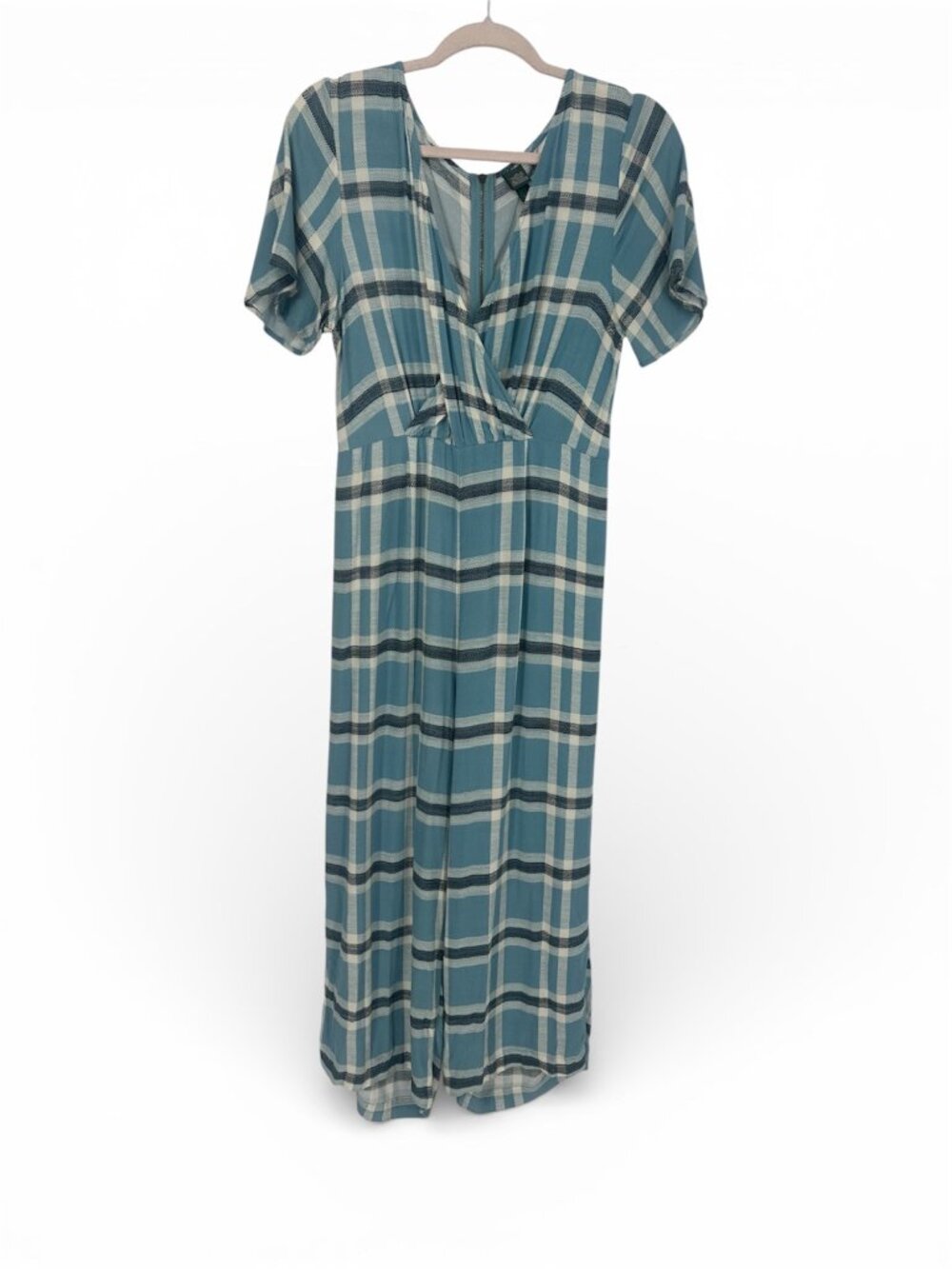 Wild Fable Jumpsuit Women's S Blue Plaid Cropped Romper Wide Leg Cottagecore